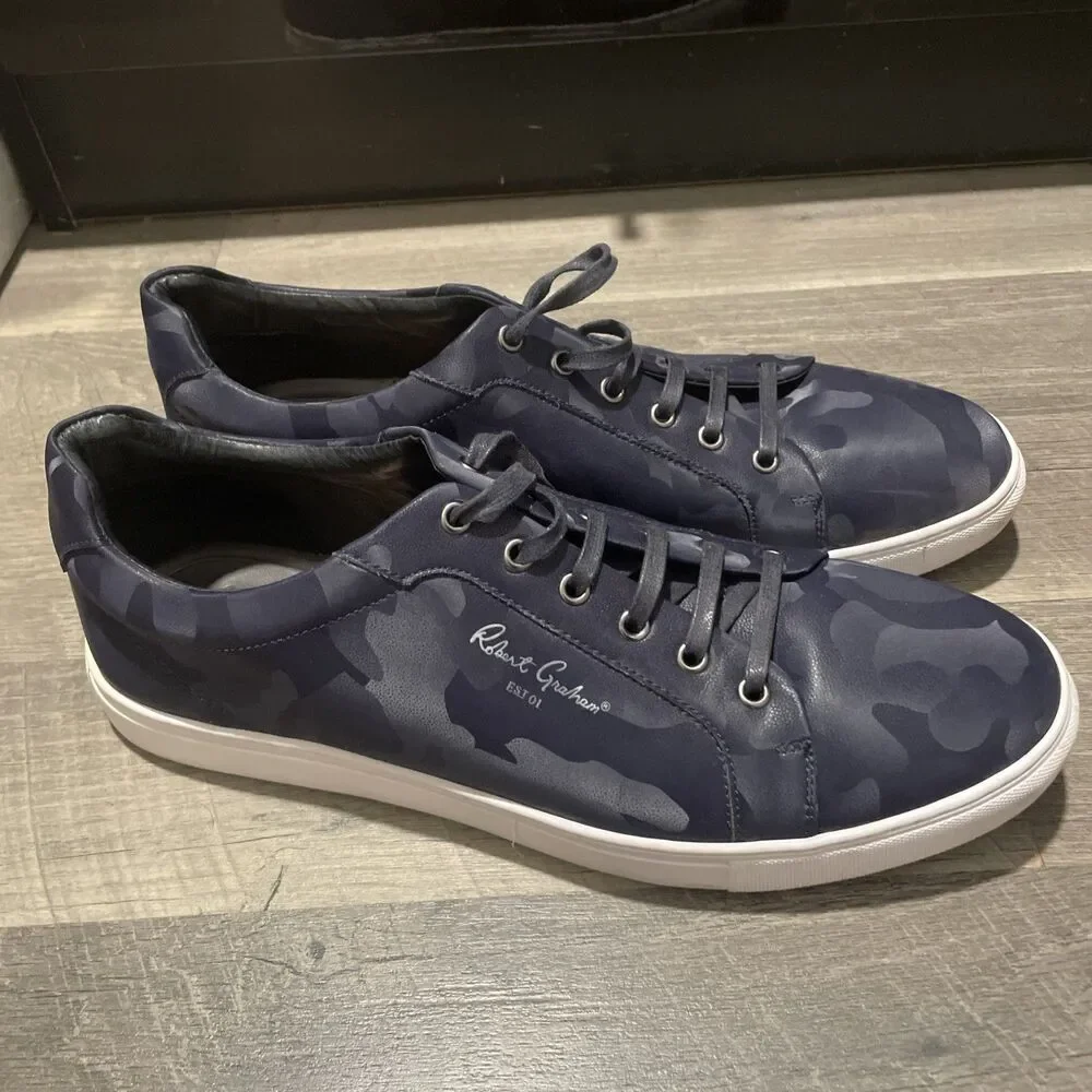 Robert Graham Men's Low Top Camo Sneakers - Navy Blue/Gray, Size 13